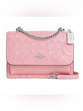 Coach Pink Embossed Leather Crossbody with Silver Chain